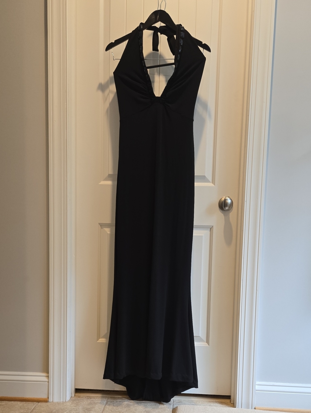 Moda International Black Plunging Halter Evening Dress